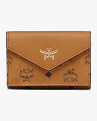 MCM Aren dreifach gefaltetes Portemonnaie in Visetos Cognac