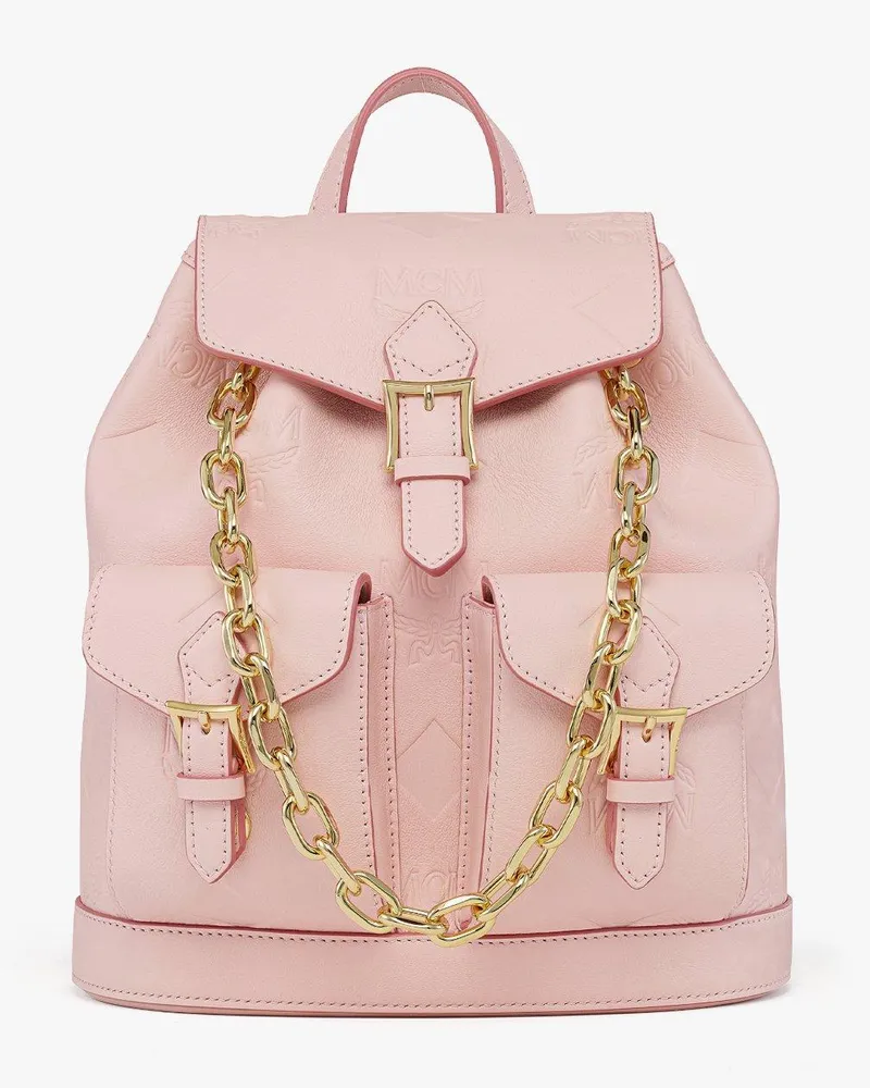 MCM Aren Kordelzug-Rucksack aus Leder mit Maxi-Monogramm LOTUS PINK LEATHER Lotus
