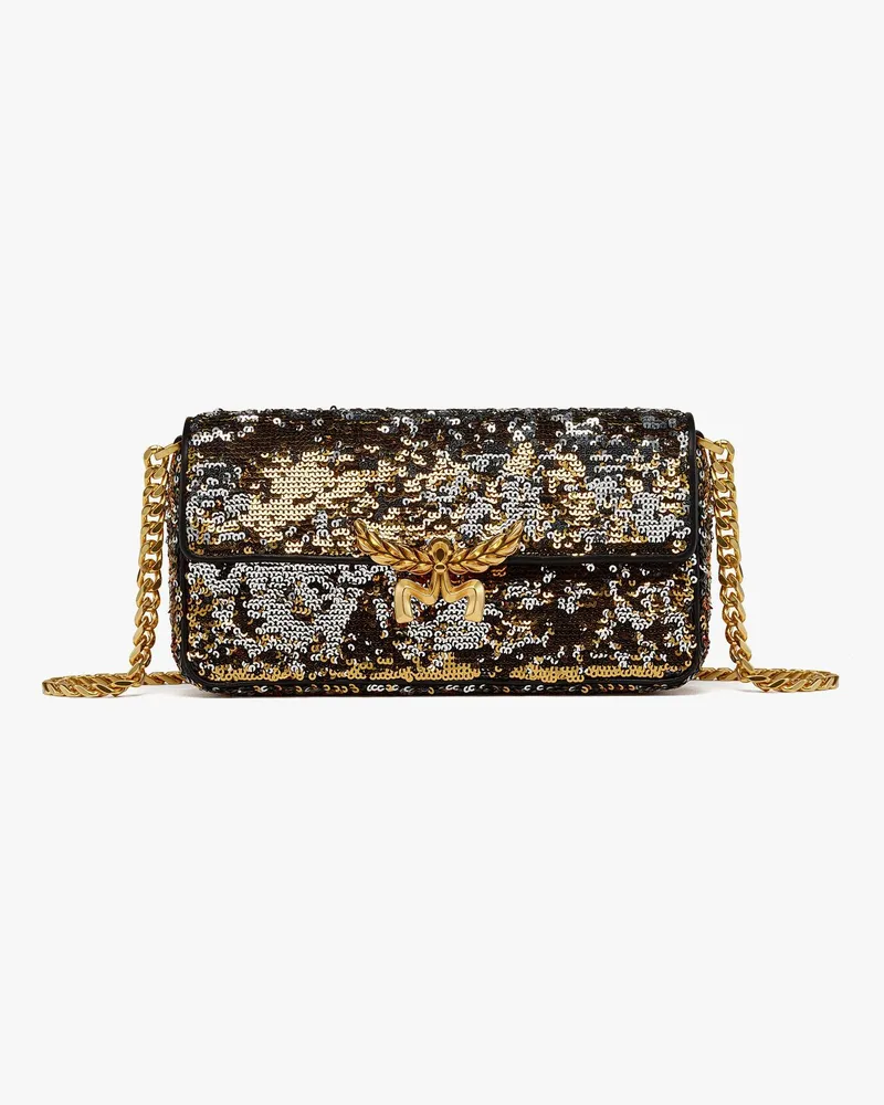 MCM Himmel Schultertasche mit Pailletten Gold