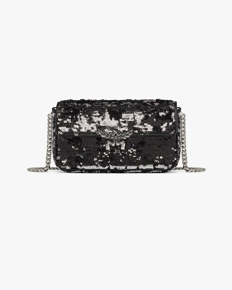 MCM Himmel Schultertasche mit Pailletten Silver