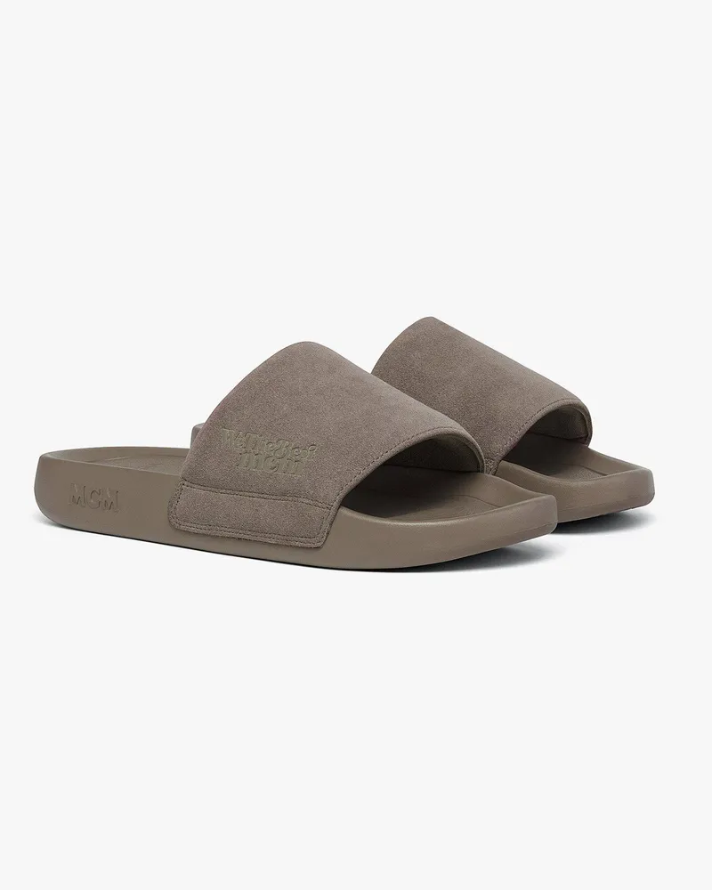 MCM x We The Best Slides in Ultrasuede Taupe