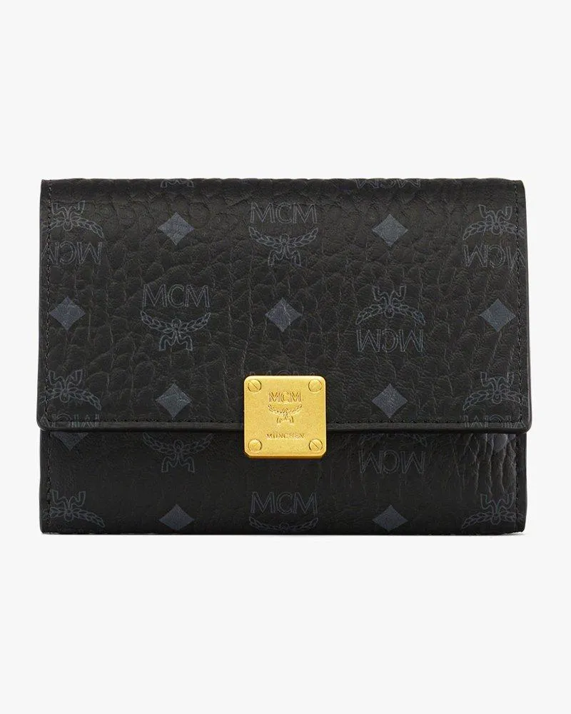 MCM Aren dreifach gefaltetes Portemonnaie in Visetos Black