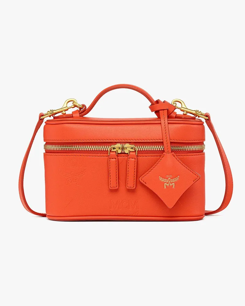 MCM Aren Kosmetiktasche aus Leder mit Maxi-Monogramm Orangeade