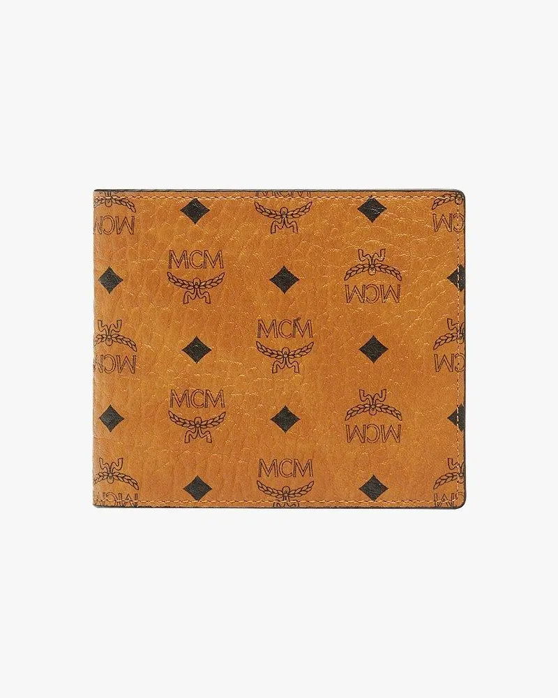 MCM Gefaltete Brieftasche mit Münzfach in Visetos Original Cognac