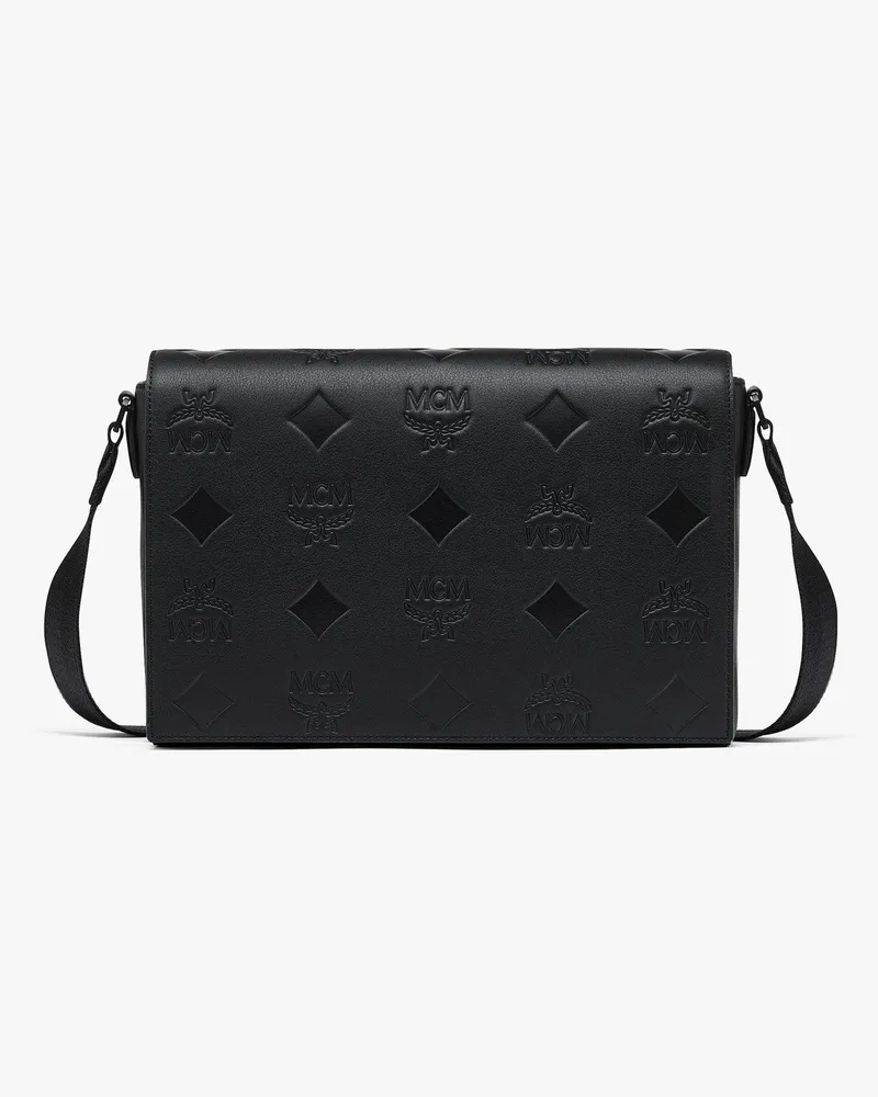 MCM Klassik Messenger-Tasche aus Leder mit Maxi-Monogramm Black