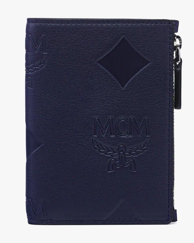 MCM Aren Portemonnaie aus Leder mit Maxi-Monogramm und Schnappverschluss Navy