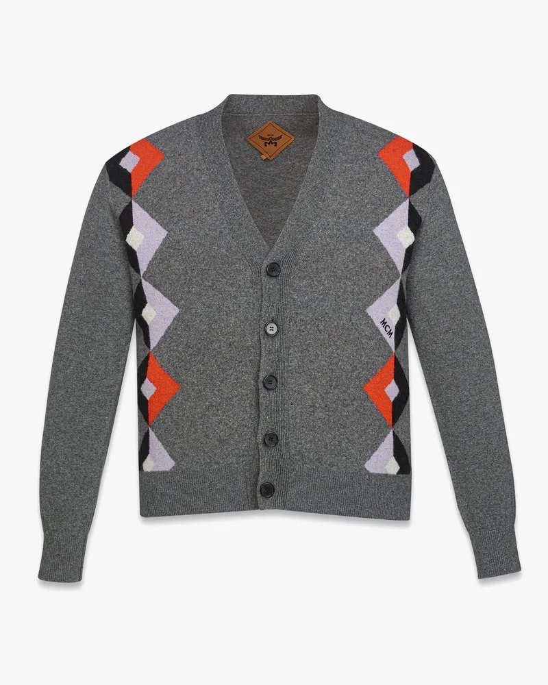 MCM Rauten-Strickjacke aus Woll-Jacquard Dark