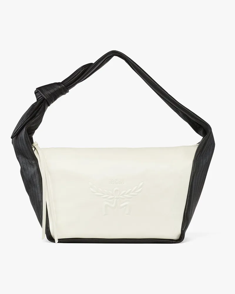 MCM Aren Schultertasche aus Lammleder BLACK AND WHITE LEATHER Black