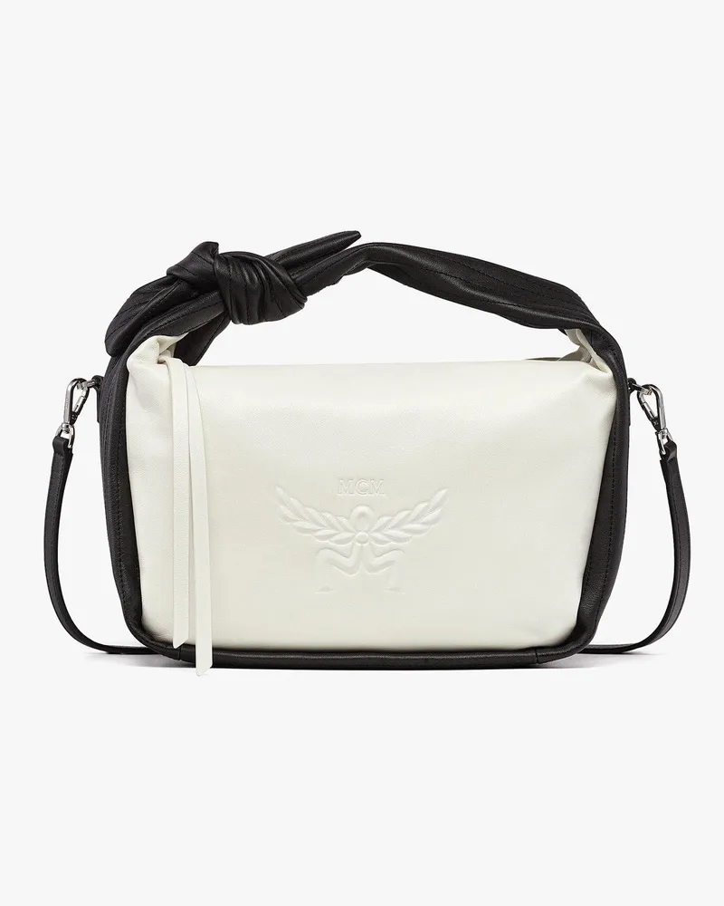 MCM Aren Schultertasche aus Lammleder BLACK AND WHITE LEATHER Black