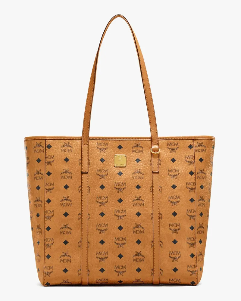 MCM Toni Shopper mit Reissverschluss oben in Visetos Cognac