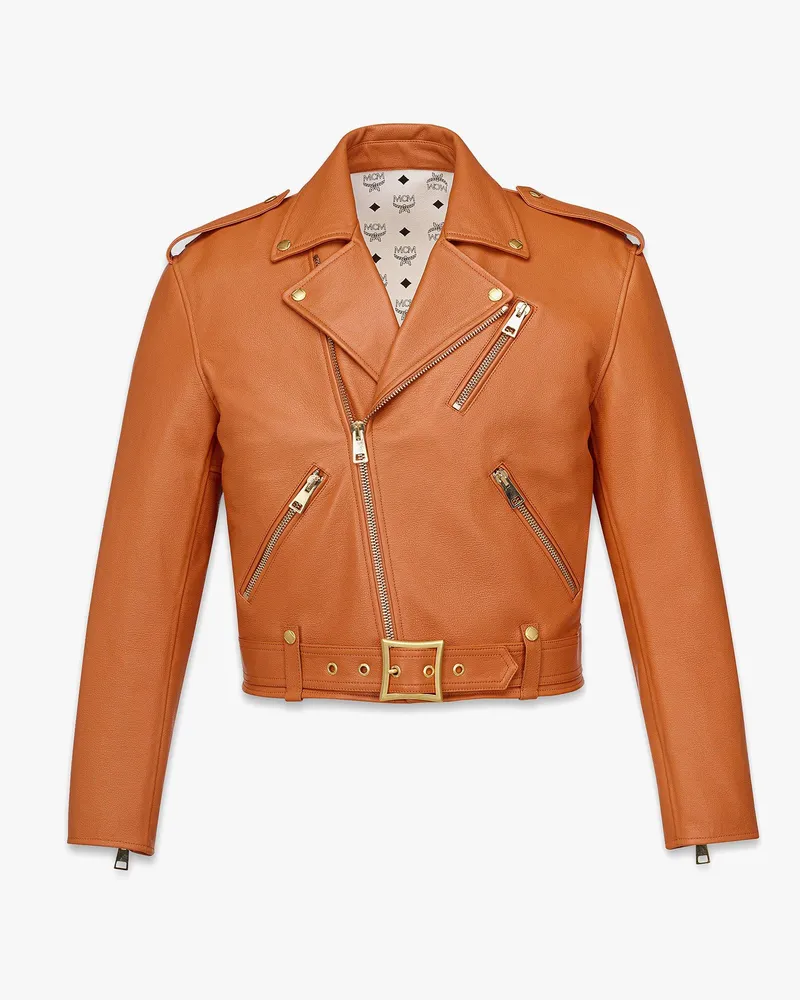 MCM Kurze Bikerjacke aus Lammleder COGNAC LEATHER Cognac
