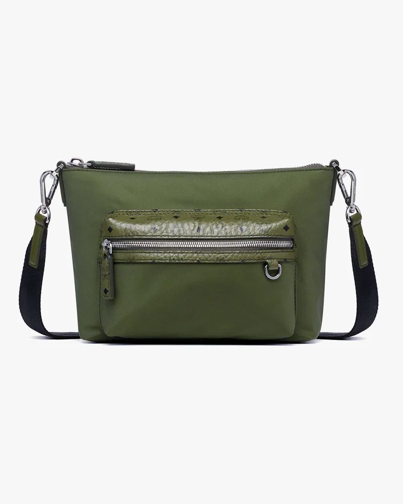 MCM Aren Umhängetasche aus ECONYL® und Leder Khaki