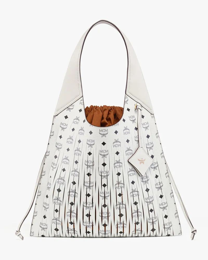 MCM Aren Shopper aus Leder mit Monogramm-Print White