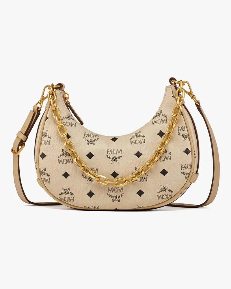 MCM Aren sichelförmige Hobo Bag in Visetos Beige