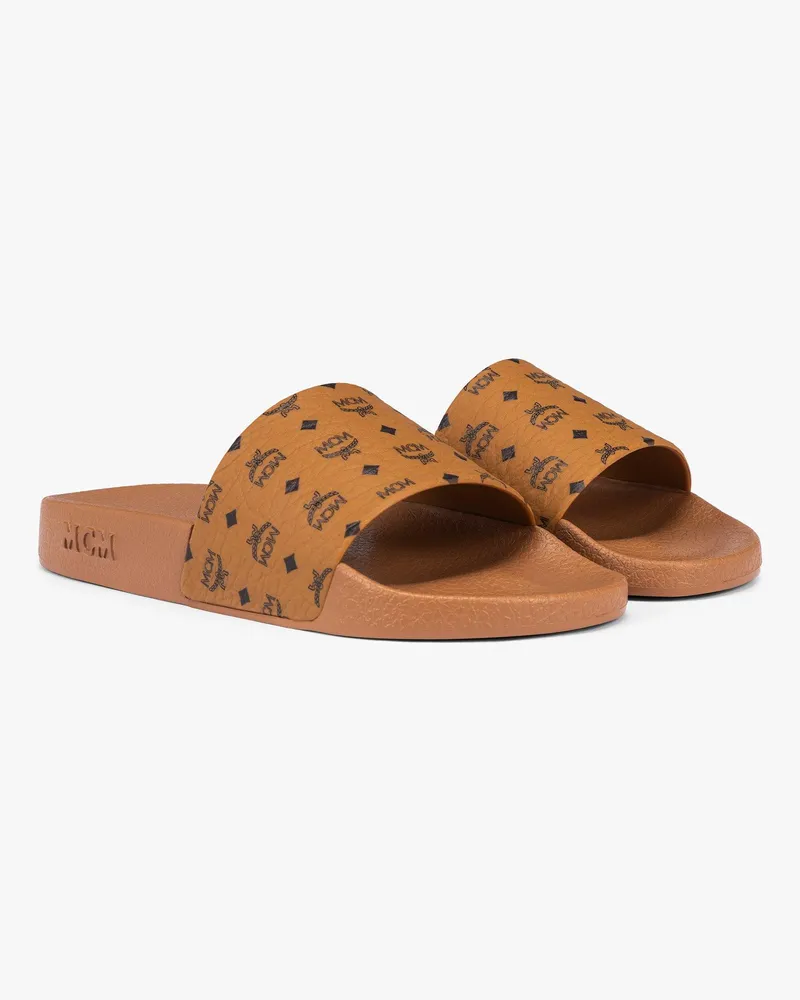 MCM Slides mit Monogramm-Print Cognac