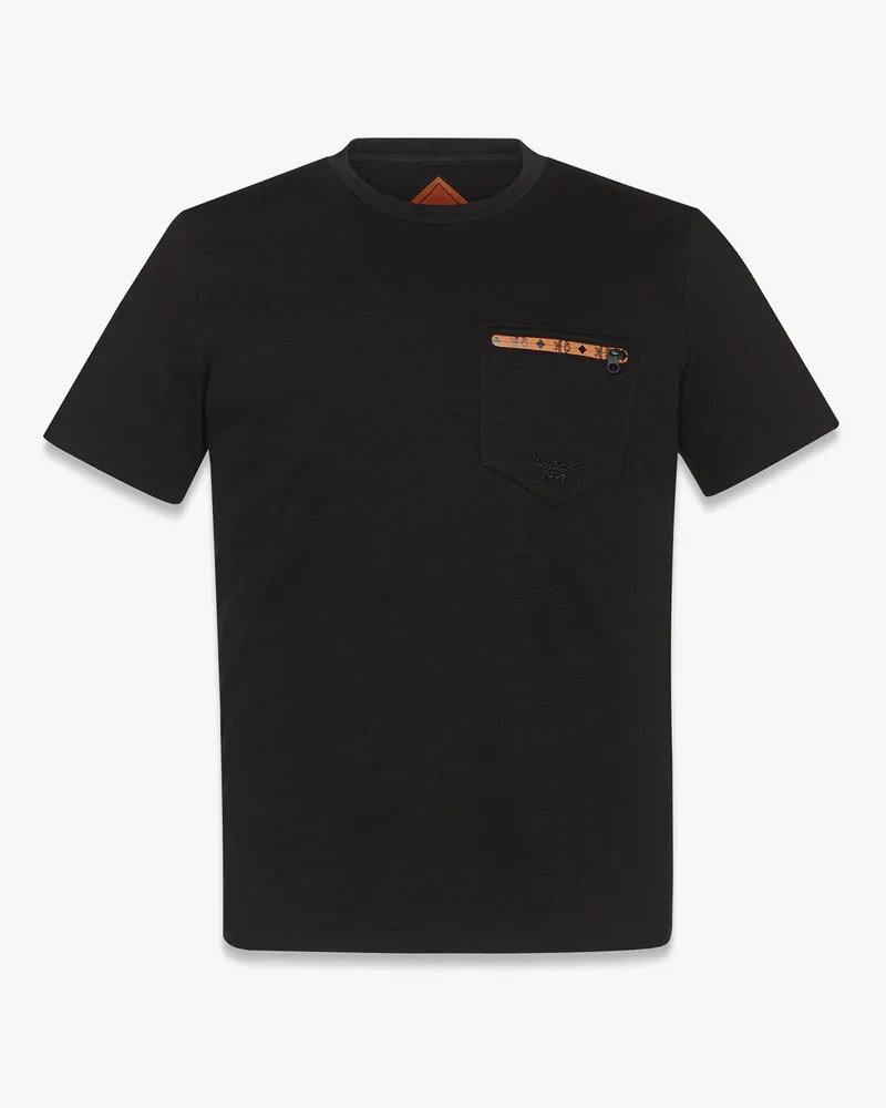 MCM Logo-T-Shirt aus merzerisierter Baumwolle mit Reissverschlusstasche Black