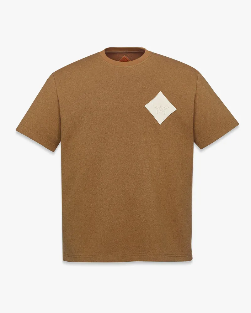 MCM Bouclé-T-Shirt mit Logoaufnäher Cognac