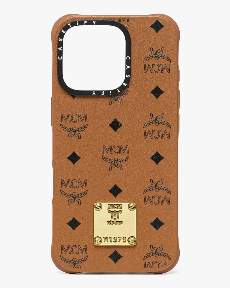 MCM iPhone 16 Pro iPhone-Hülle  X CASETiFY aus BioVeg mit Messingplakette Cognac