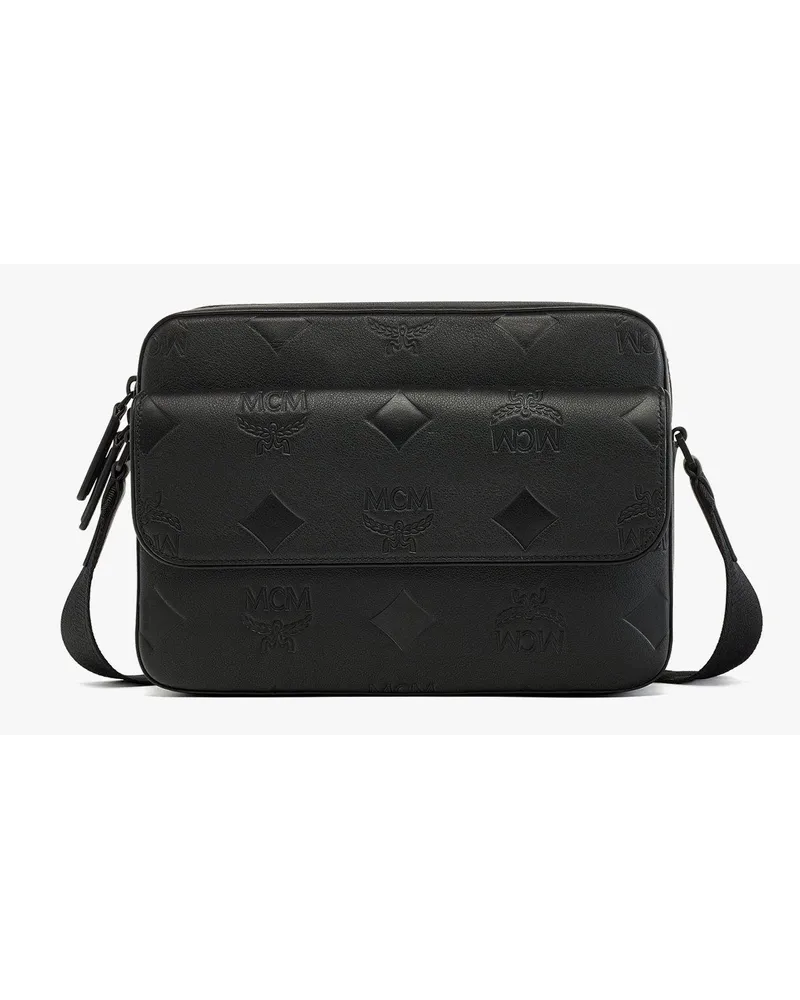 MCM Aren Messenger-Tasche aus Leder mit Maxi-Monogramm Black