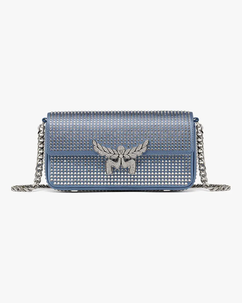 MCM Himmel Schultertasche aus Satin mit Kristallen Chambray