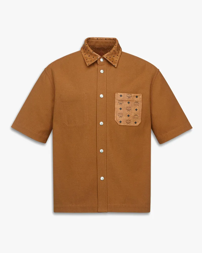 MCM Hemd aus Baumwolle und Leder mit Monogramm-Print Cognac