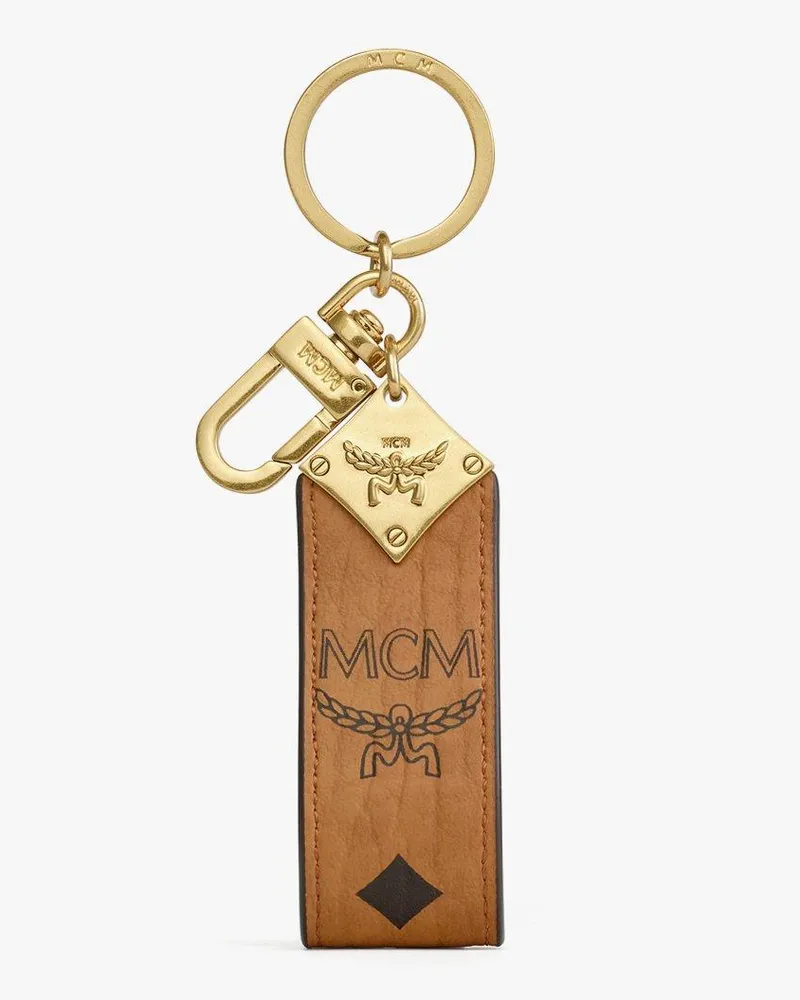 MCM Aren Diamond Schlüsselanhänger mit Logo in Visetos Cognac