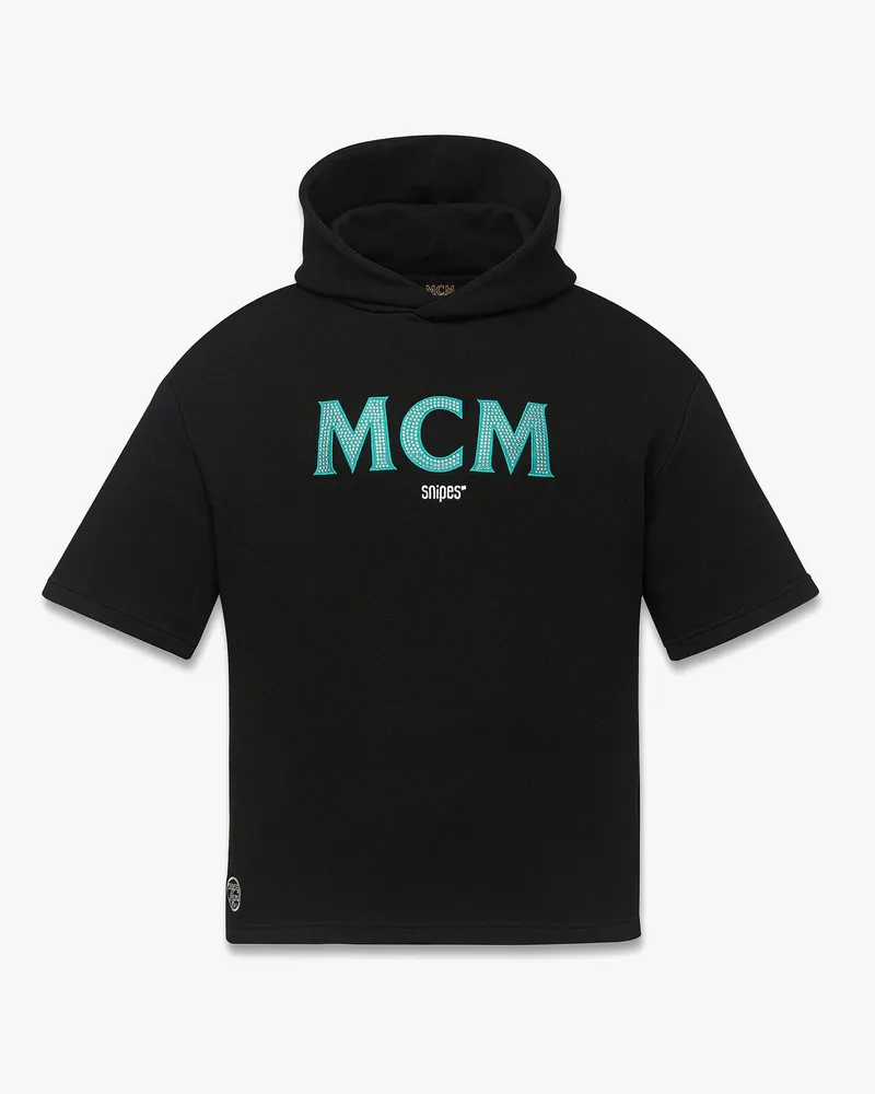MCM x SNIPES kurzärmeliger Kapuzenpulli mit Strassbesatz Black