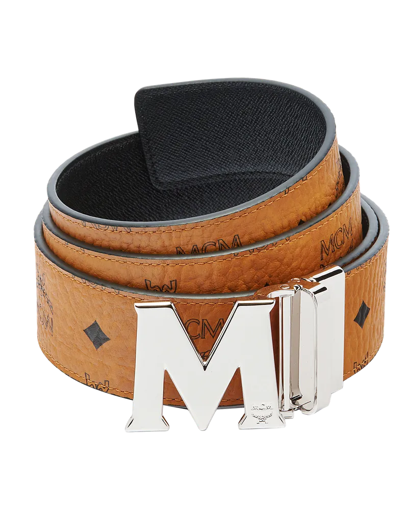 MCM Claus M Wendegürtel in Visetos 4,5 cm Cognac