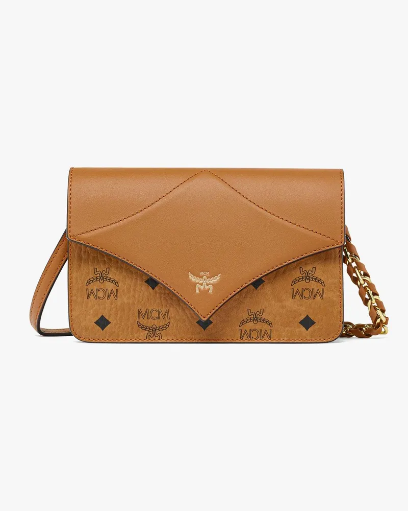 MCM Diamond Schultertasche in Visetos Leder-Mix Cognac