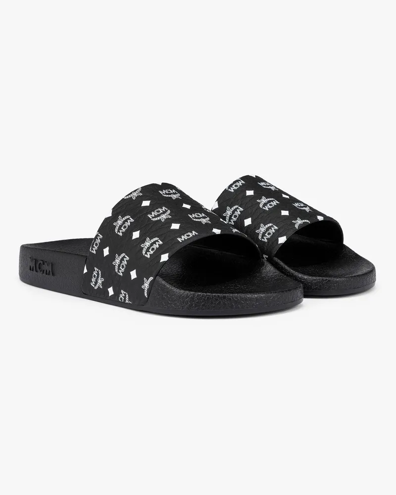 MCM Slides mit Monogramm-Print Black