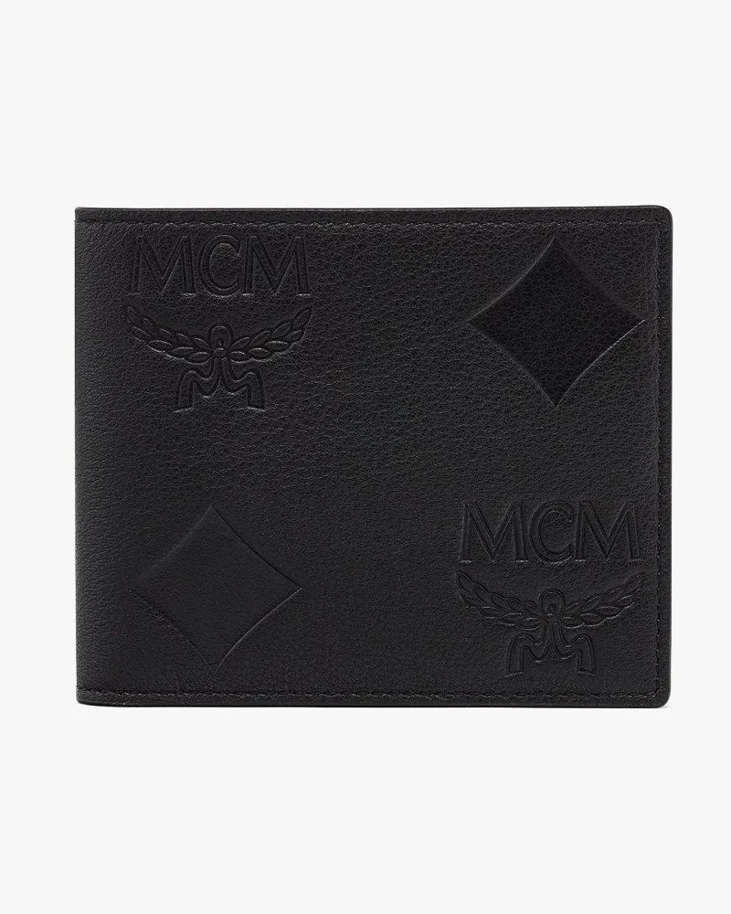 MCM Aren gefaltetes Portemonnaie aus Leder mit Maxi-Monogramm Black