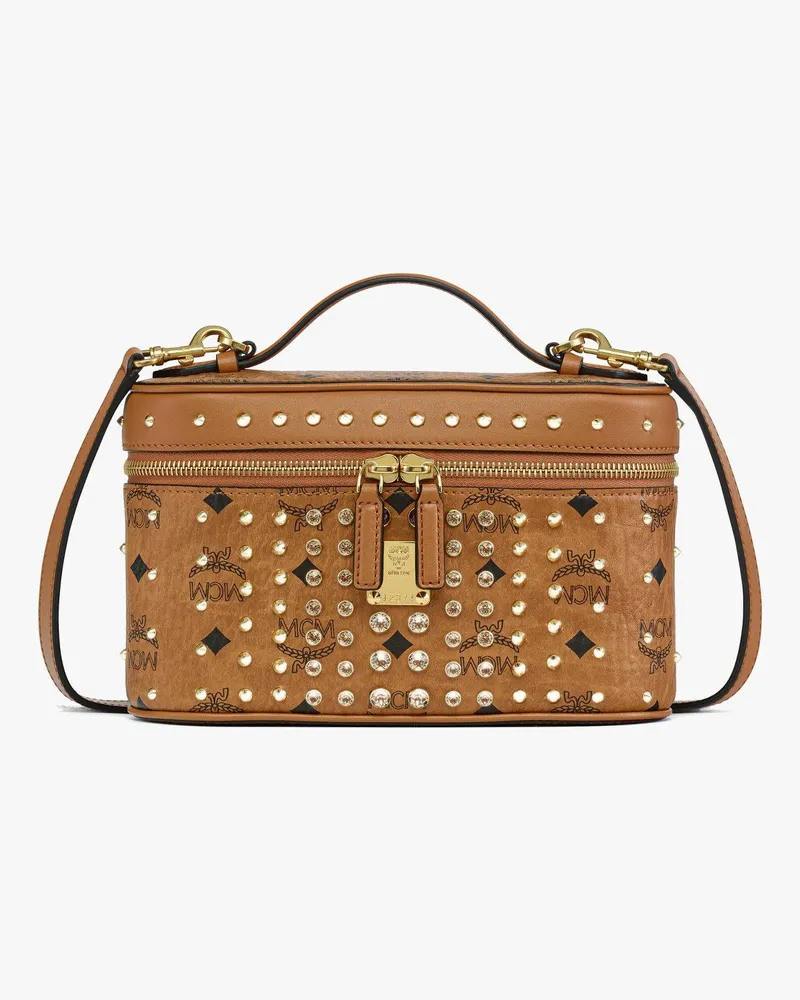 MCM Rockstar Kosmetiktasche in Gold Crystal Visetos Cognac