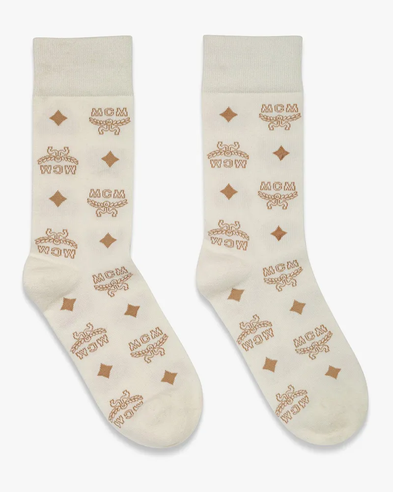 MCM Stricksocken mit Monogramm WHITE (BEIGE) COTTON BLEND White
