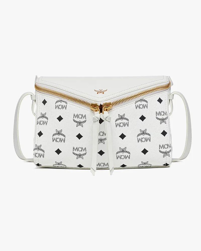 MCM Diamant 3D-Umhängetasche aus Visetos-Leder-Mix WHITE VISETOS LEATHER MIX White
