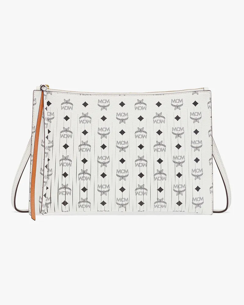 MCM Aren Umhängetasche aus Leder mit Monogramm-Print White