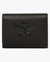 MCM Himmel dreifach gefaltetes Portemonnaie aus Leder mit Logoprägung Black