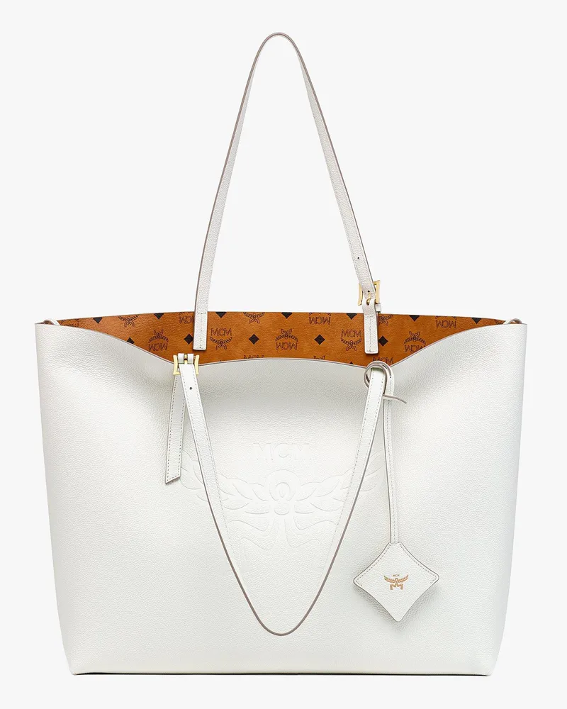 MCM Himmel Shopper aus Leder mit Logoprägung Egret