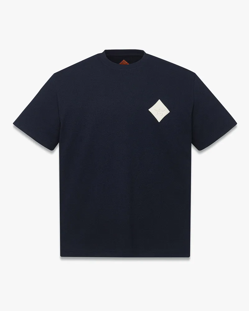 MCM Bouclé-T-Shirt mit Logoaufnäher Navy