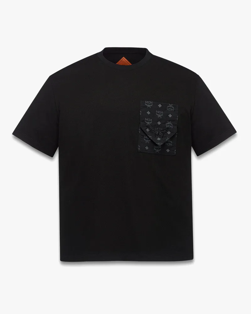 MCM T-Shirt aus Bio-Baumwolle mit aufgesetzter Monogramm-Tasche Black