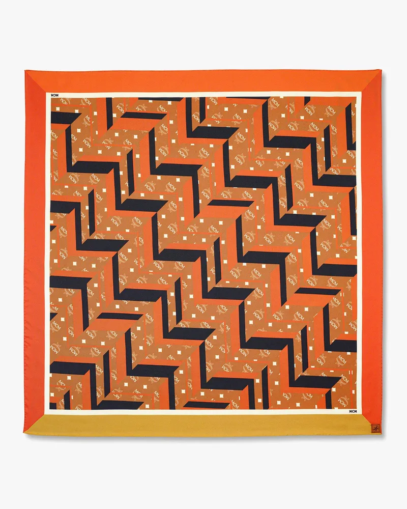 MCM Halstuch aus Bio-Seide mit Mega-Fischgrätmuster-Print Orangeade