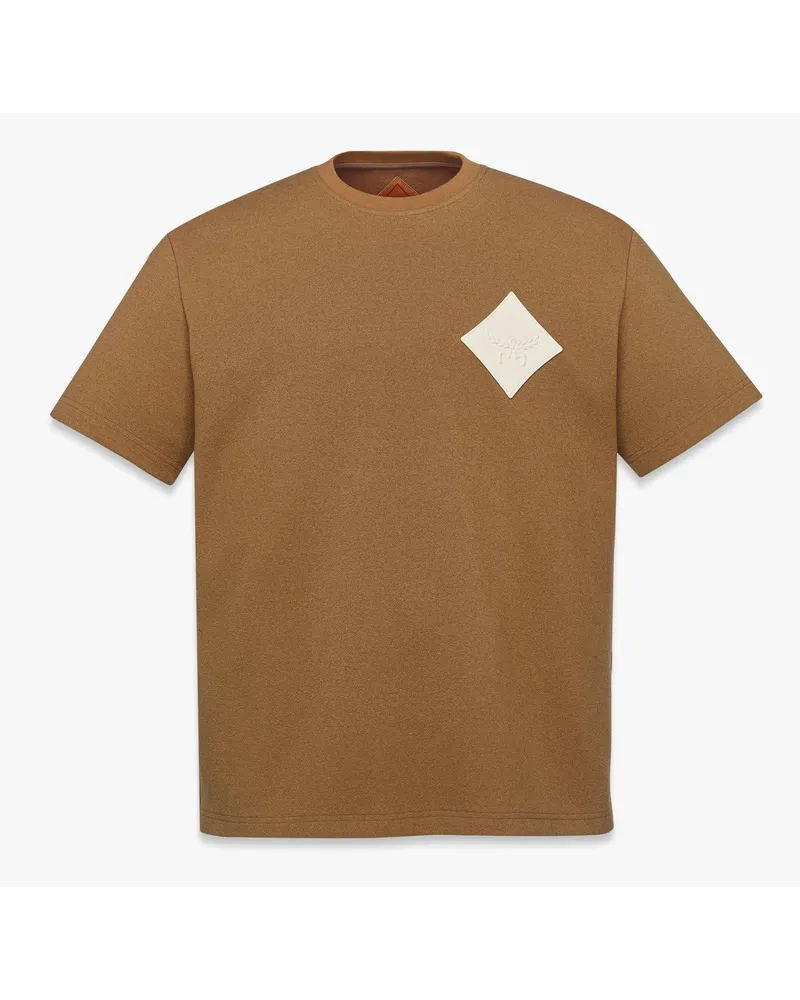 MCM Bouclé-T-Shirt mit Logoaufnäher Cognac