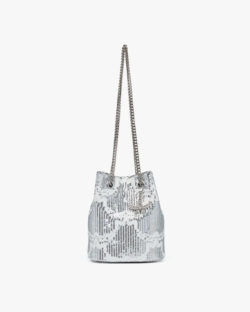 MCM Himmel Pouch aus Leder mit Monogramm und Pailletten Silver