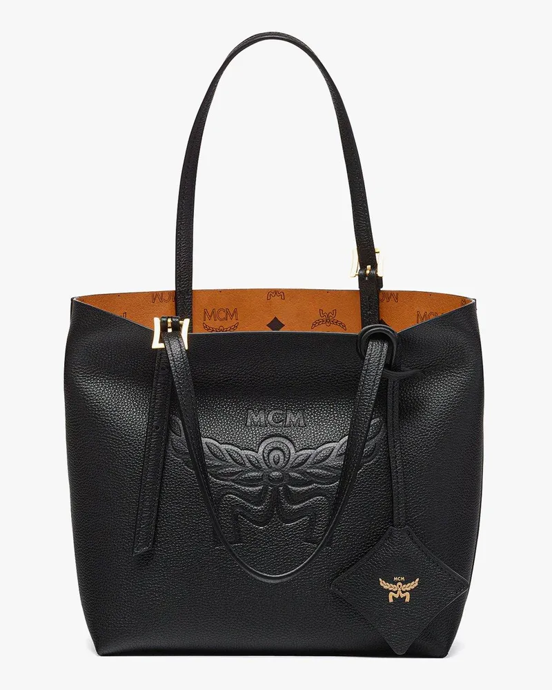 MCM Himmel Shopper aus Leder mit Logoprägung Black