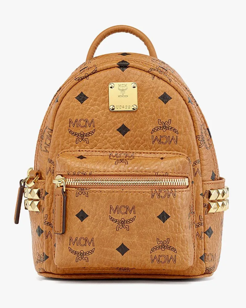 MCM Rucksack „Stark Bebe Boo" in Visetos mit seitlichen Nieten Cognac