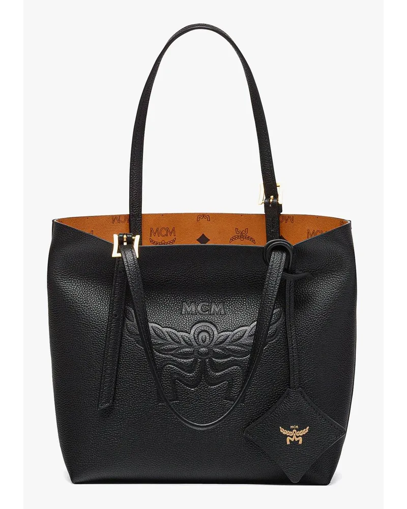 MCM Himmel Shopper aus Leder mit Logoprägung Black