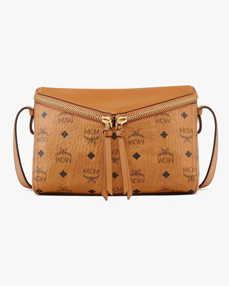 MCM Diamant 3D Schultertasche in Visetos Leder-Mix Cognac