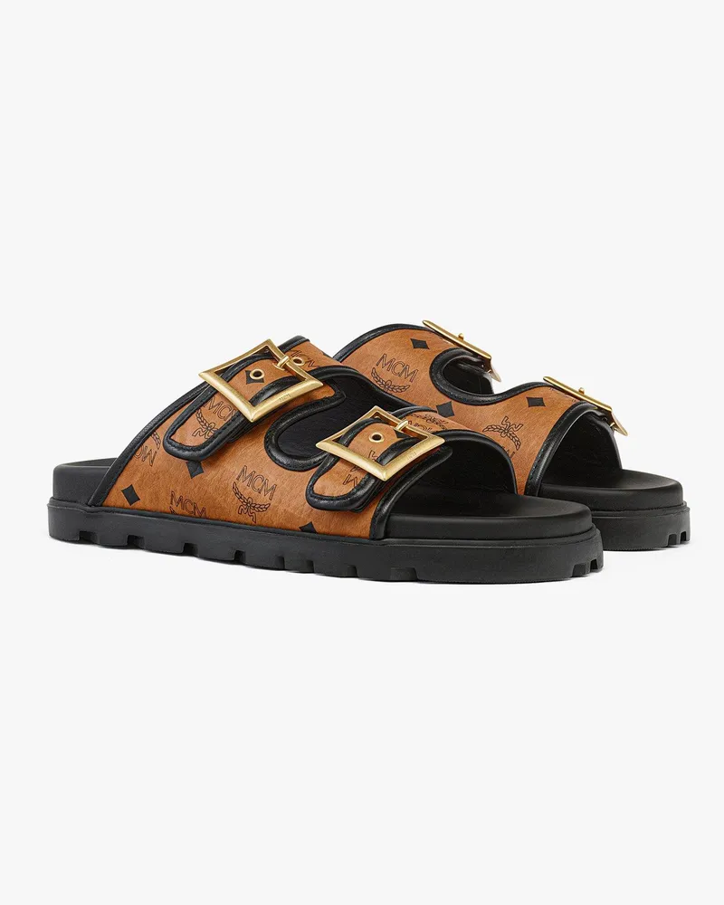 MCM Sandalen in Visetos Cognac