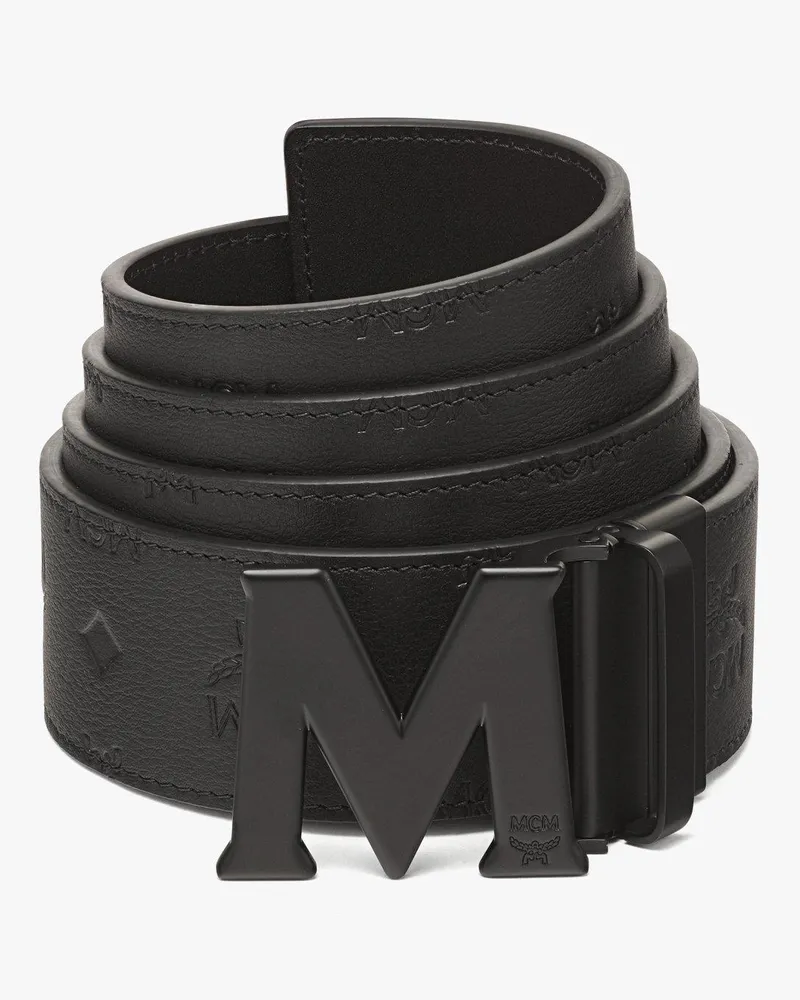 MCM Claus M Wendegürtel aus geprägtem Leder mit Monogramm, 4,5 cm BLACK / MATTE BLACK LEATHER Black