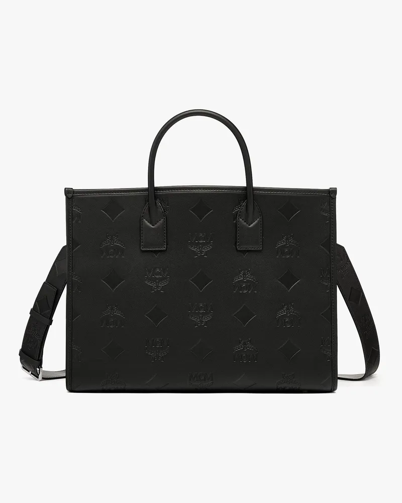MCM München Tragetasche aus Leder mit Maxi-Monogramm Black