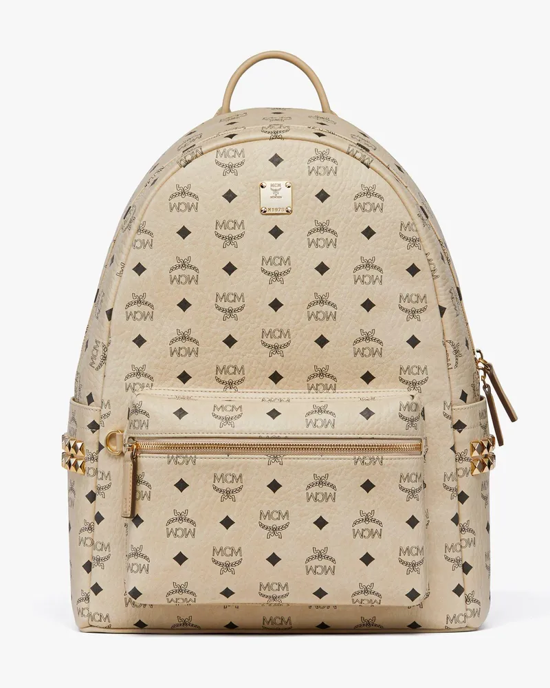 MCM Stark Rucksack in Visetos mit seitlichen Nieten BEIGE+BLACK LOGO VISETOS Beige+black